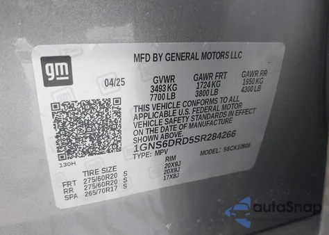 2025 Chevrolet Suburban 4Wd Z71 from USA, damaged, VIN 1GNS6DRD5SR284266